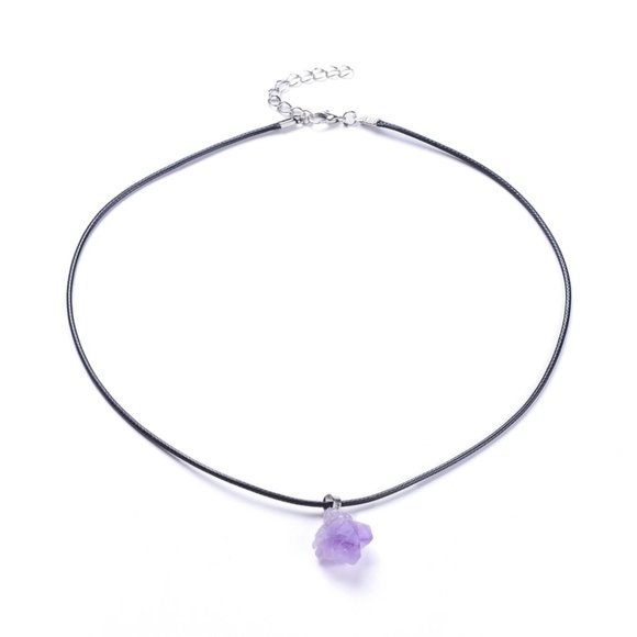 NWOT - Natural crystal Amethyst Pendant Necklace Wax Cord Adjustable $5 add on - Picture 2 of 4